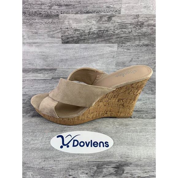 Charles David Womens Wedge Sandals Size 11M Beige Suede With Cork Platform - Picture 6 of 8